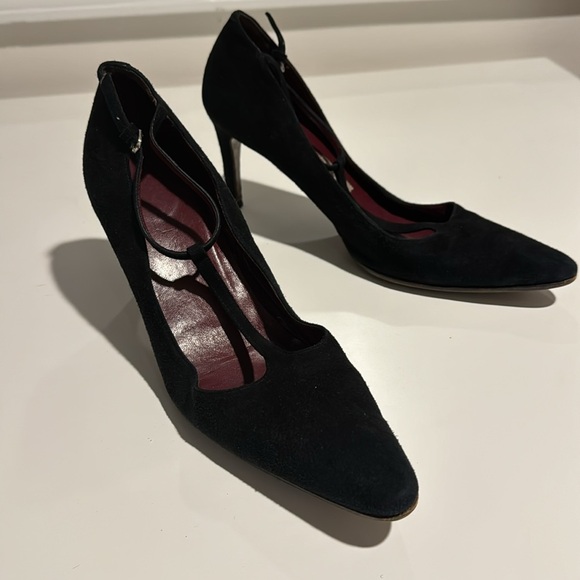 Vintage Coach Black Suede Ankle Strap Heels Size 9 - Picture 1 of 5